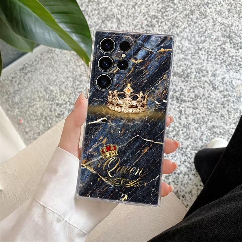 Initial Letter E M I J L Phone Case For Samsung Galaxy S24 S23 Ultra S22 S20 Plus S21 FE Clear Cover Fashion Marble Crown Fundas
