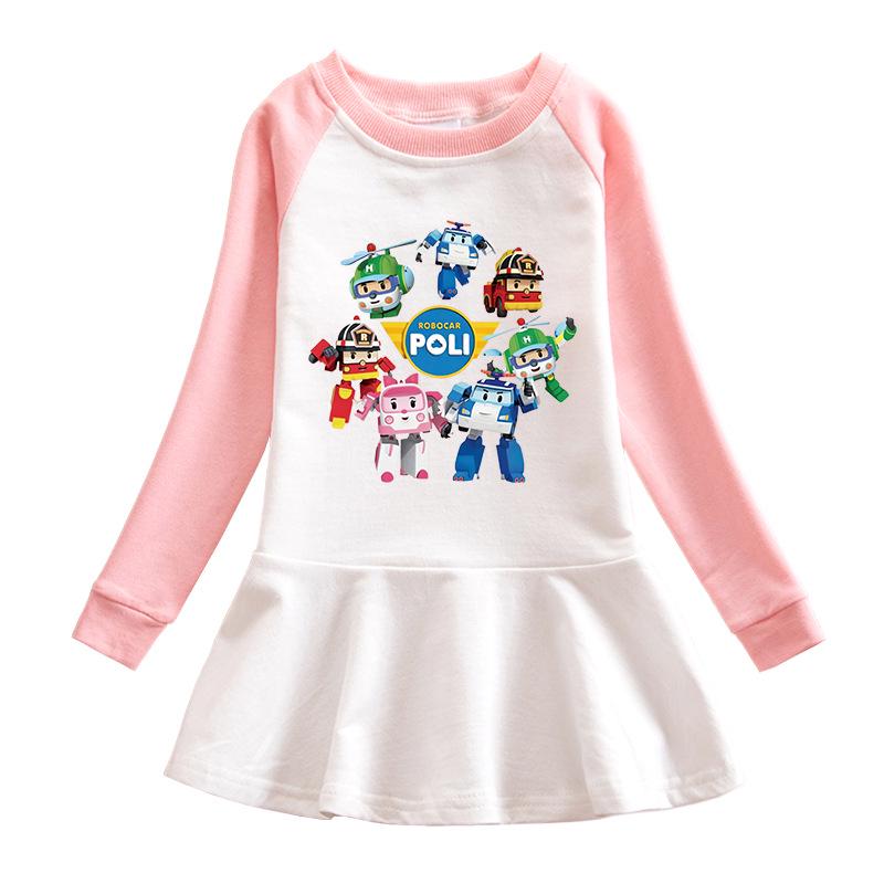 Korean-Style Baby Girl Long Sleeve Cartoon Dress with Ruffle Mesh Pleated Skirt