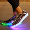 Bunte leuchtende Schuhe LED leuchtend aufladbar hell Herren und Damen Paar Lichtschuhe Gold und Silber Spiegel fluoreszierend leuchtende Lederschuhe