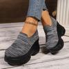 Heightening Thick Sole Fashionable Ladies Shoes  Autumn New Black Mesh Breathable Casual Slip-on Women's Vulcanized Shoes