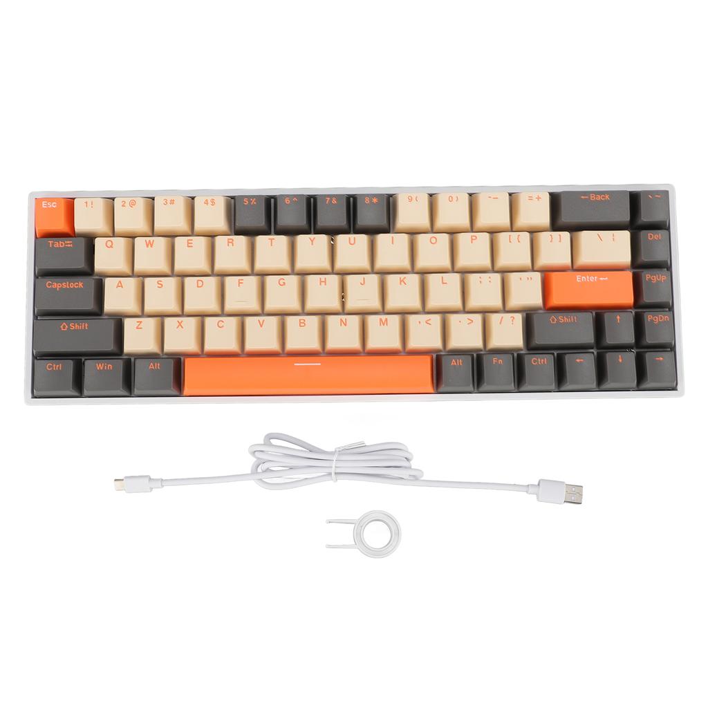 60-percentná mechanická klávesnica, 68 klávesov, RGB podsvietená ergonomická káblová herná klávesnica typu C s červeným podsvietením