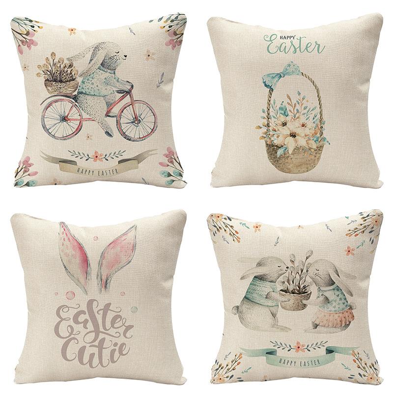 New Easter Bunny Linen Pillow Cover Home Sofa Pillow Cushion Cover