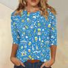 Women's Casual Three Quarter Sleeve Round Neck Top Oktoberfest Beer Print Lightweight Comfortable Fit Pullover Shirt