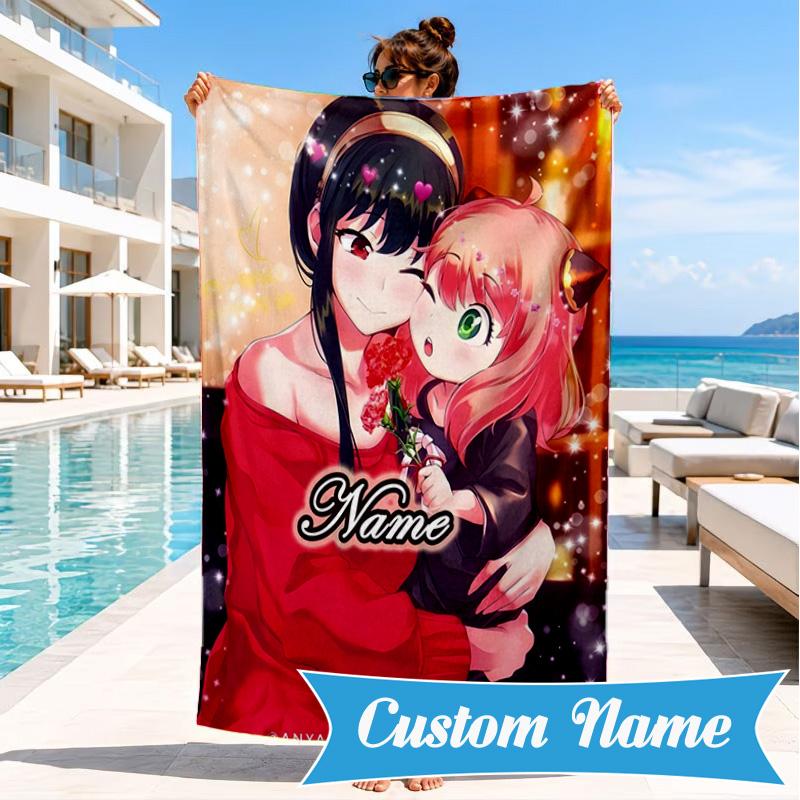 Custom Name Anya Sweet Fan family Beach Towel Microfiber Beach Towel, Lightweight and Quick-Dry, for Summer Travel, Swimming Pool Gift
