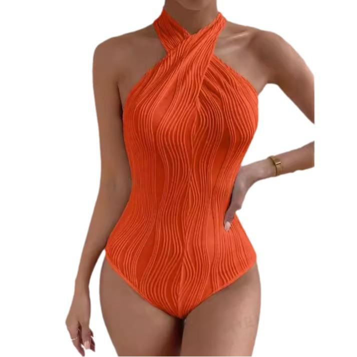 

2024 Европа и Соединенные Штаты трансграничные колготки с рябью на шее, элегантные, без рукавов, весна и лето 2XL оранжевый