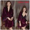 Velvet Sleepwear Set With Deep V Bust And Elastic Fit For Cozy Home Use