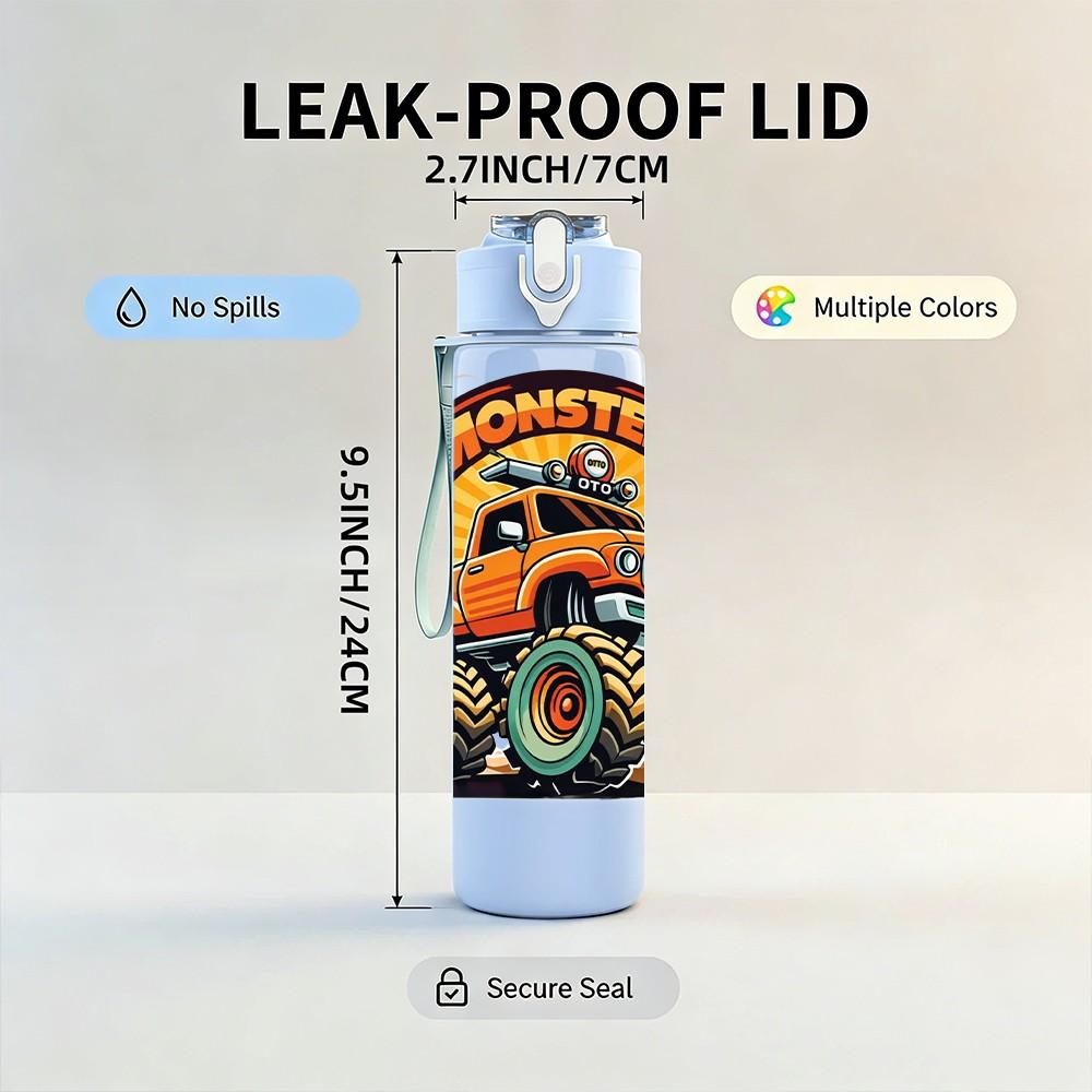 1PC Retro Monster Truck Vintage Vehicle 750ml Color Plastic Sports Water Bottle Leakproof Flip Straw Lid Suitable for Sports Office Home Use