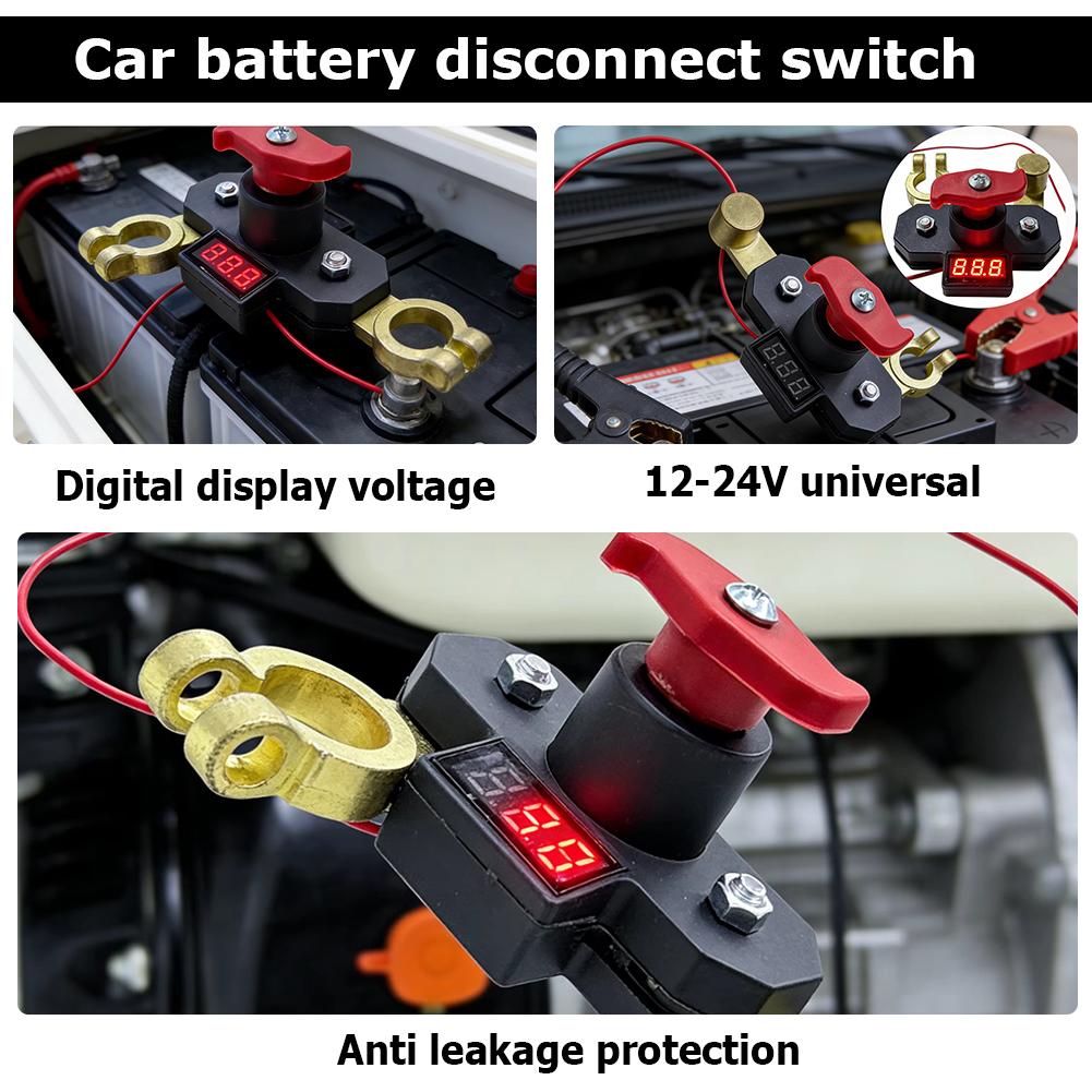 12V-24V Car Battery Disconnect Switch With Digital Voltmeter Bidirectional Joint Can Rotate Power Disconnect Switch