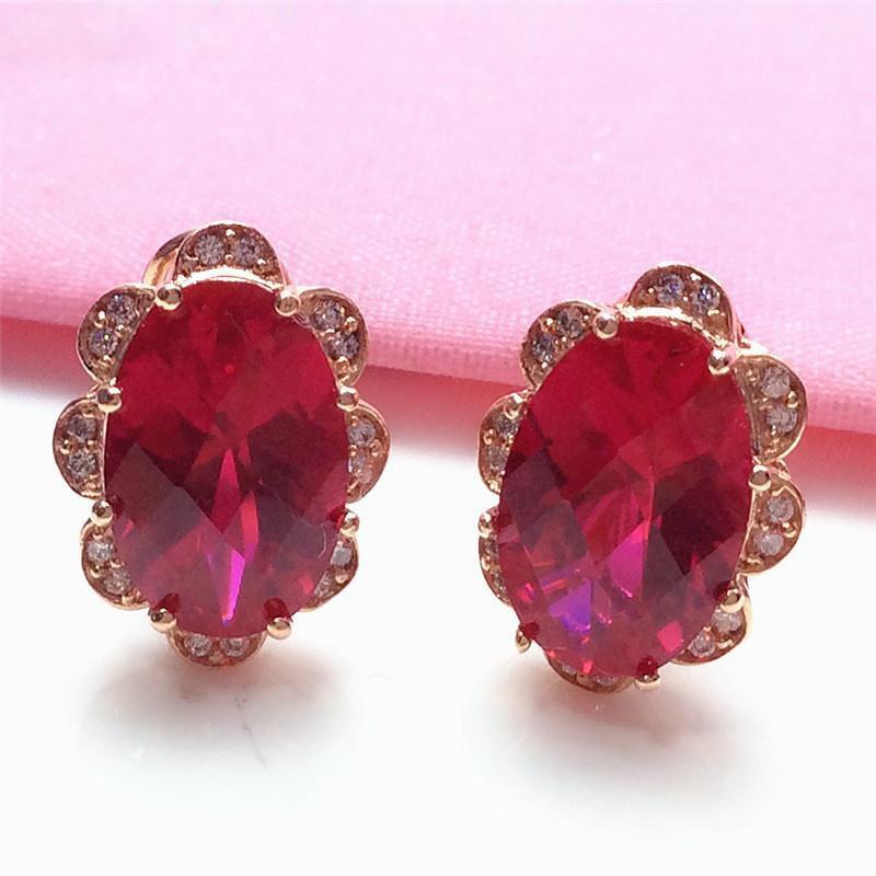 Rose Gold Plated Purple Gold Inlaid Egg Surface Red Stone Lace Temperament Colored Gold Exquisite Ear Buckle