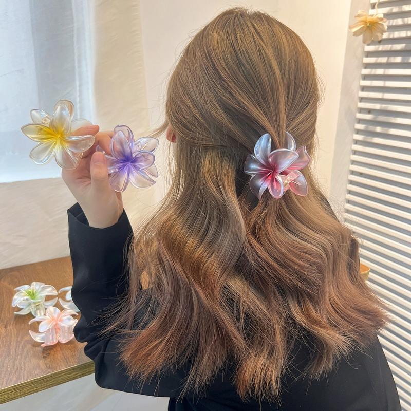 Cute Large Shark Clamp Geometric Flower Hair Claw Clip Korean Colorful Hair Crab Barrettes For Women Beach Headwear Hair Accessories