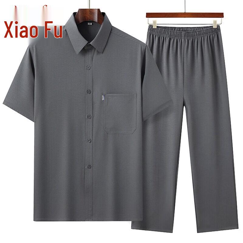 Men s Summer Ice Silk Tang Suit Set XXL