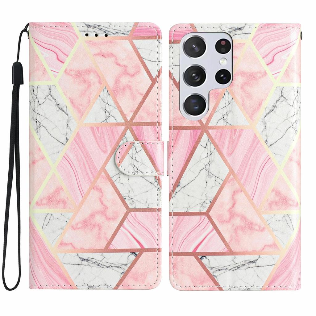 For Samsung Galaxy S25 Ultra Wallet Case PU Leather Pattern Printing Stand Phone Cover with Strap