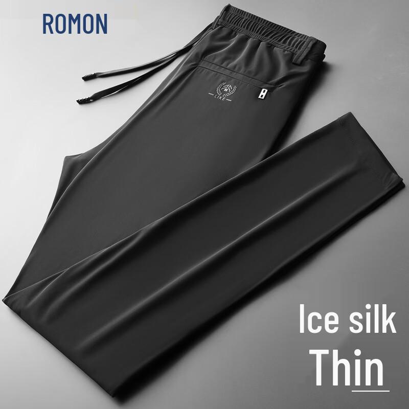 ROMON Men s Summer Ice Silk Casual Straight Long Pants 30 чёрный
