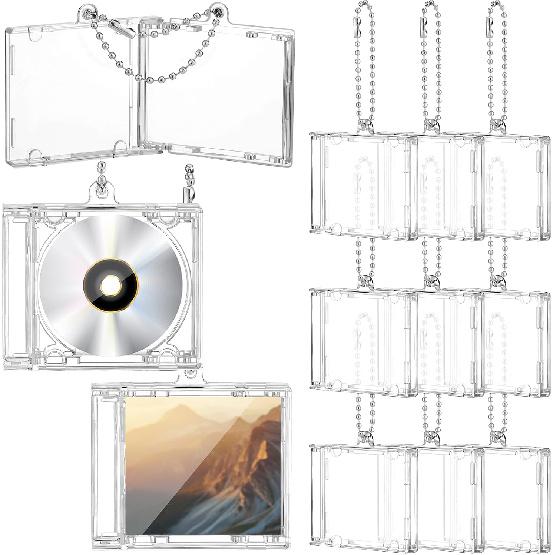 Misdary Mini Cd Keychain Album Cases Plastic Cd Cases Clear DVD Cover Bulk DVD Jewel Keyring Music Blank Mini Compact Disc Holder Pendant