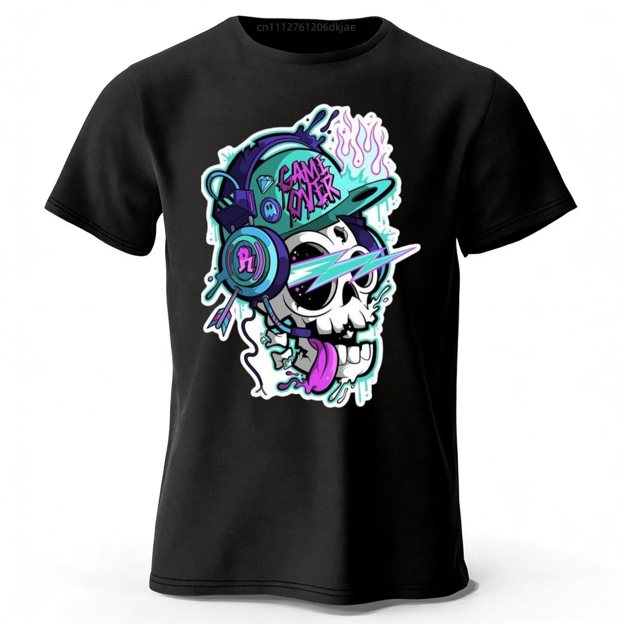 

New Hiphop Rock Style Skull Print Pure Cotton Short Sleeved Menswomens Loose Oversized Soft and Comfortable Tshirt Top S