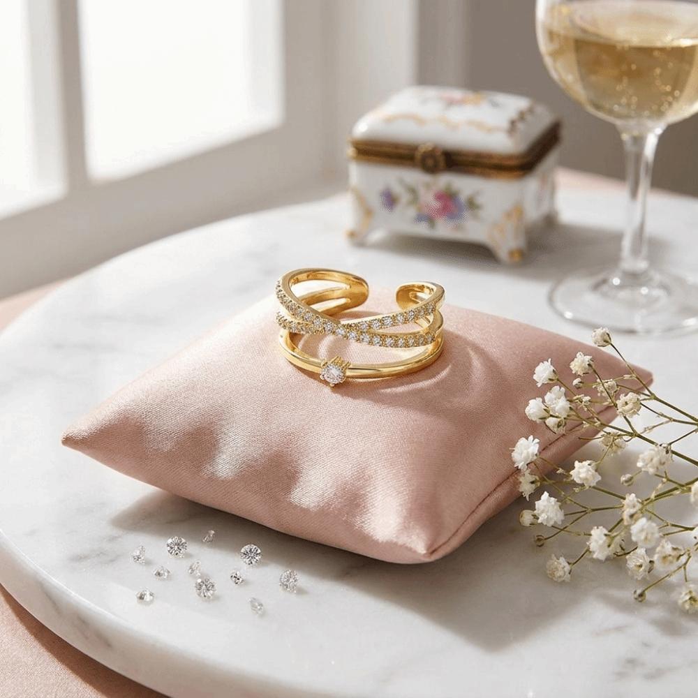Elegant Zircon Crossed Rings Luxury Plain Ring Exquisite Crystal Finger Rings  For Girls