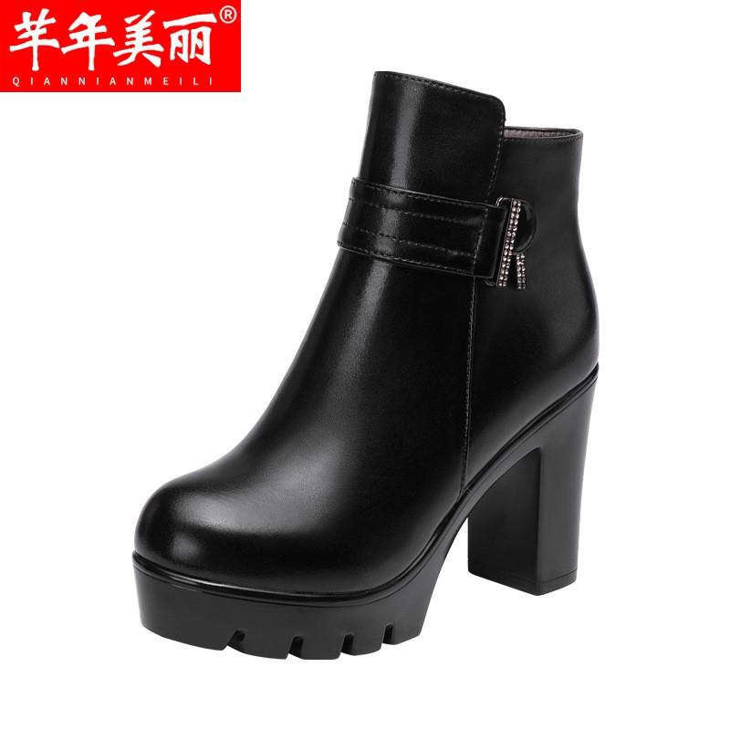 Womens Winter Mid-Calf Boots Round Toe Block Heel Platform Warm Ankle Plus Size 32-43