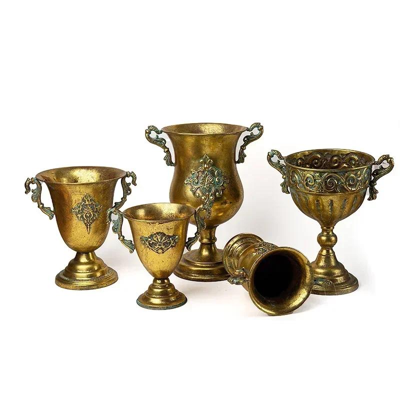 Household Classic Stemware Flower Ware Classic Vintage Vase Huaweng Flower Pot Iron Flower Arrangement Ware Photo Display