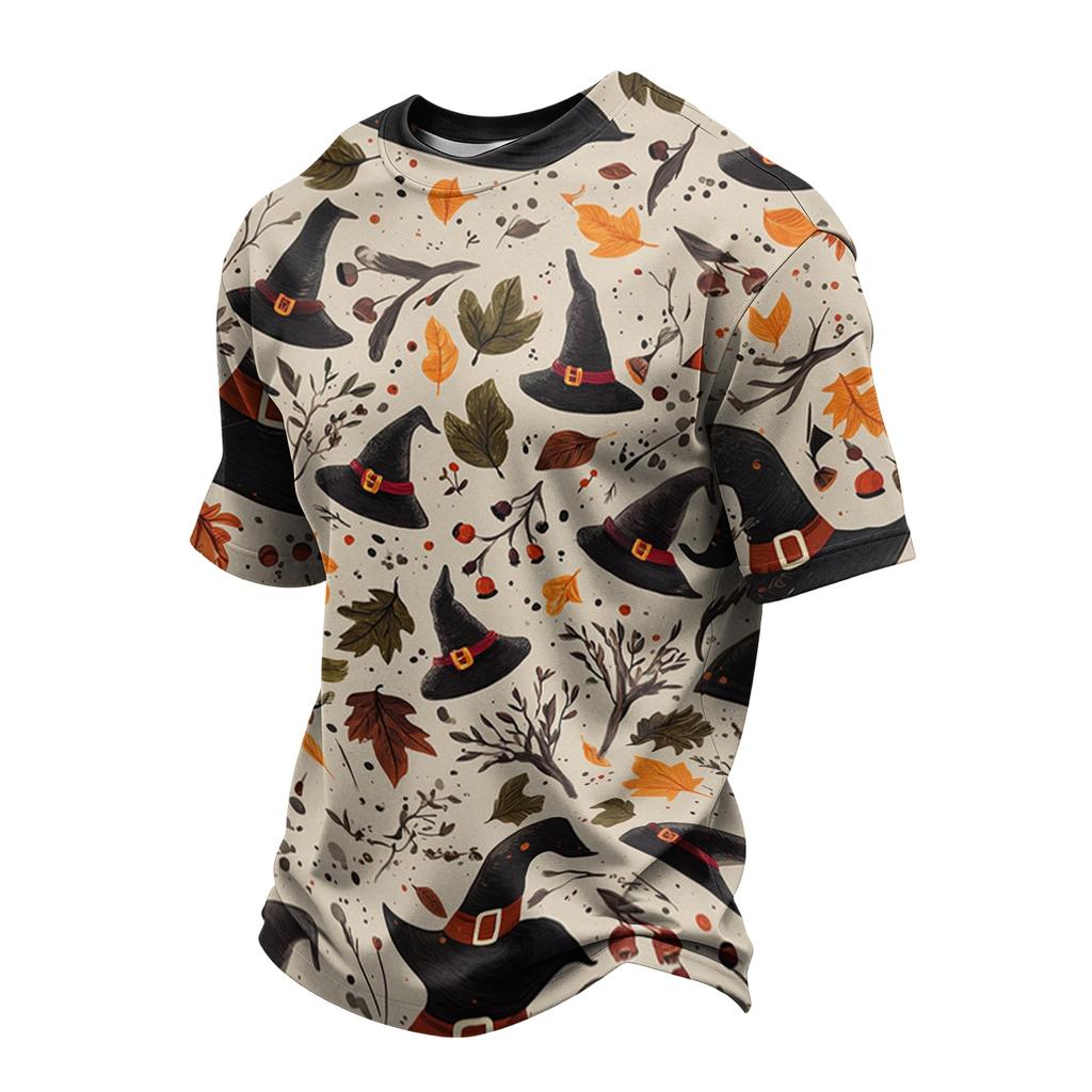Men's Casual Quick-Dry Breathable Mesh Short Sleeve T-Shirt Lightweight Round Neck Top Halloween Print Design Suitable for Outdoor Activities