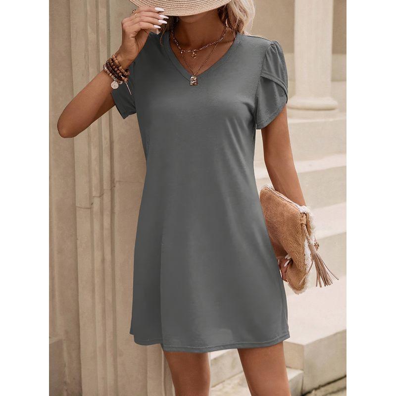 

Fashion Wind Swing Arc Thin Pocket Bright Gray Plus Size Tie-Dyed Half Sleeve Package Hip Bottoming Shirt Salvia Officinalis Loose Grey XS