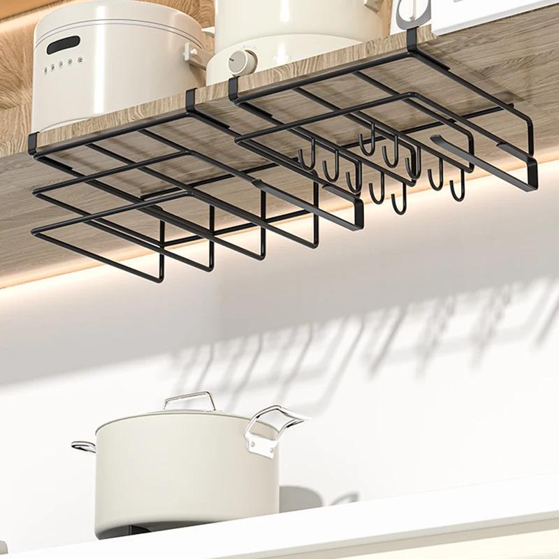 kitchen cabinet Hanging rack under, household iron art organizing rack, cutting board rack, hook, pot cover storage rack