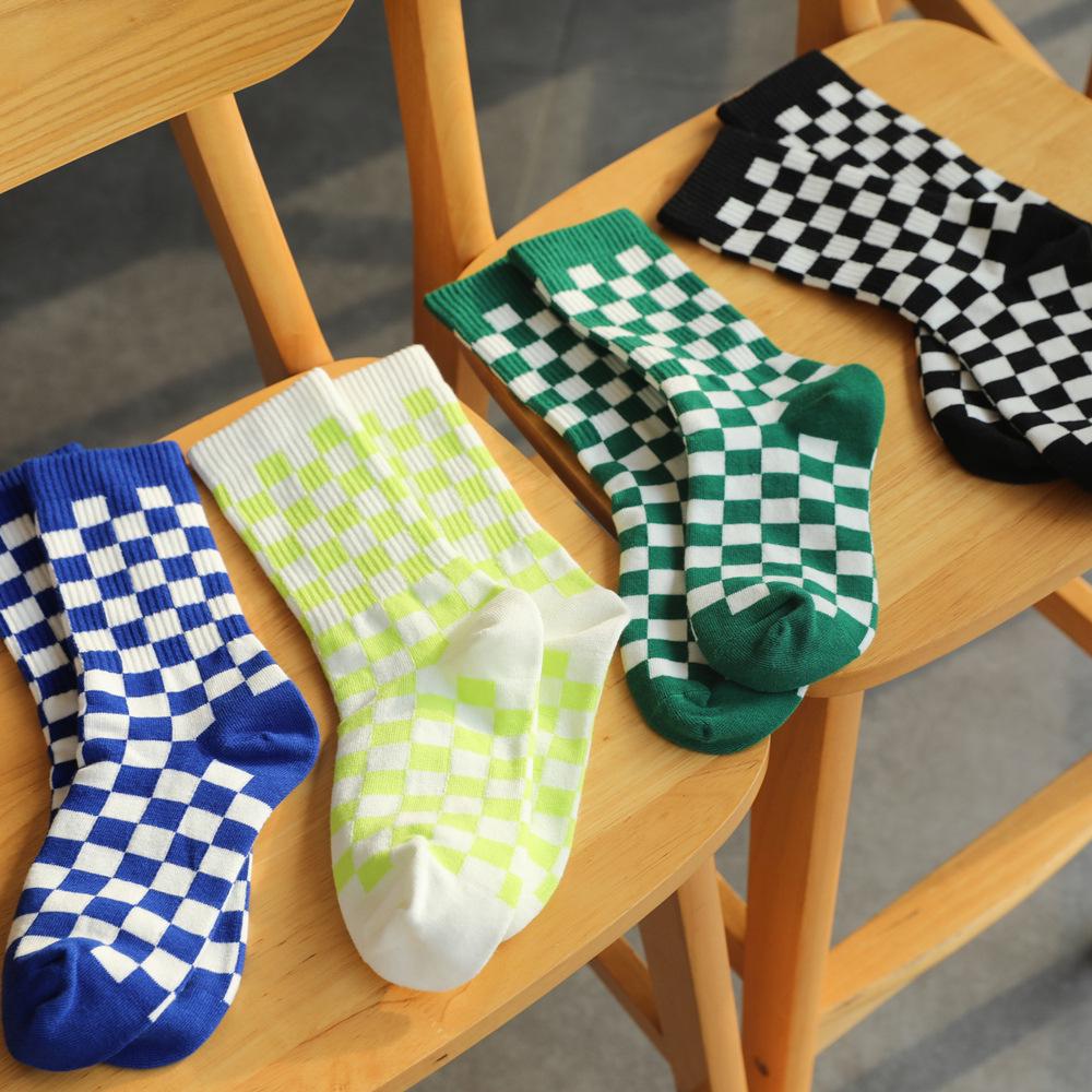 Clearance Trendy Checkered Streetwear Unisex Cotton Socks, One Size 36-43