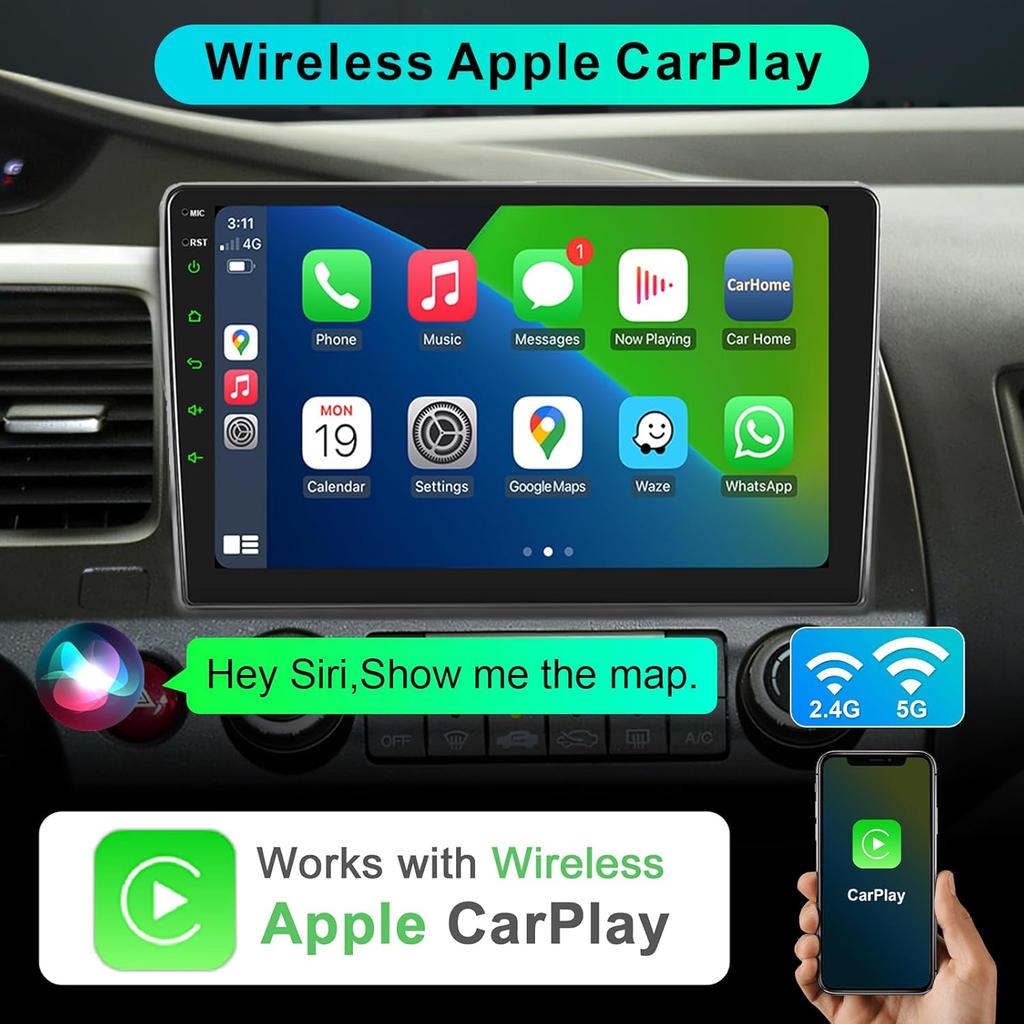 Car Stereo Radio for Honda Civic 2006-2011, 10.1' Touch Screen with Wireless CarPlay, Android Auto, Bluetooth, GPS, MirrorLink,