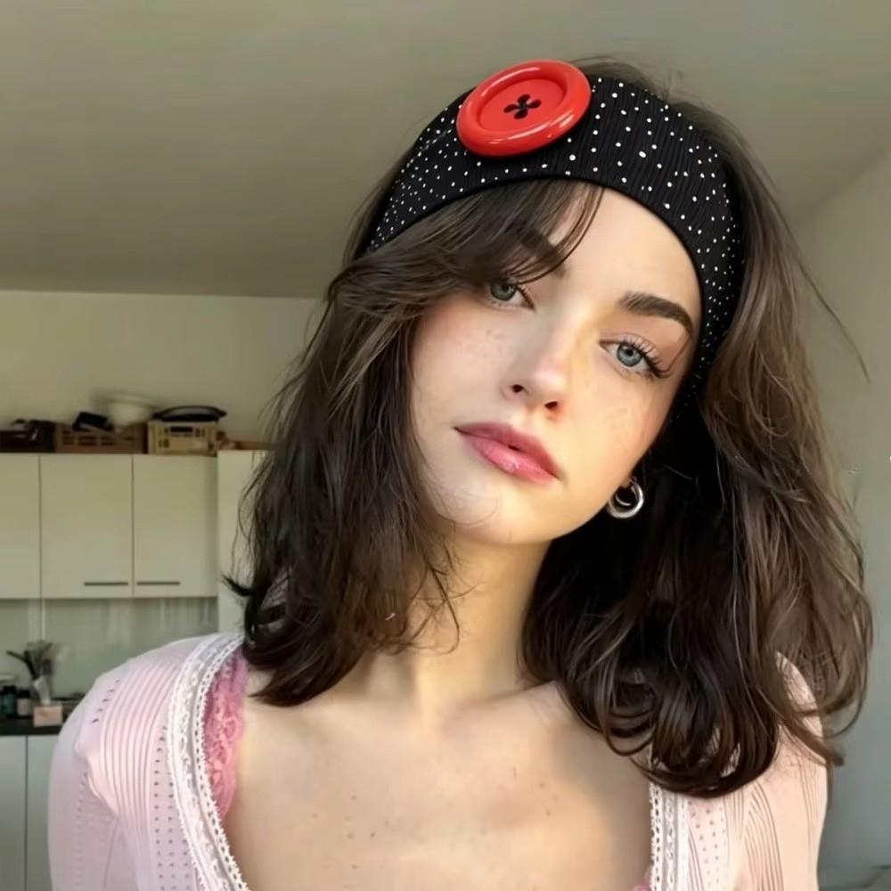 New Large Button Button Hairband Colorful Vintage Style Elastic Hairband Stretchable Polyester Retro Headband Women