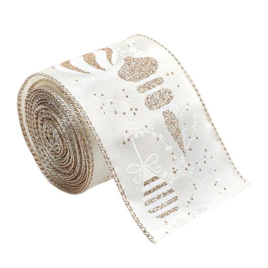 Champagne Gold Christmas Wired Ribbon with Glitter Edges 2.5inch Satin Ribbon for Wedding Xmas Tree Decor Gift Wrap Bow Wreath Garland DIY Craft