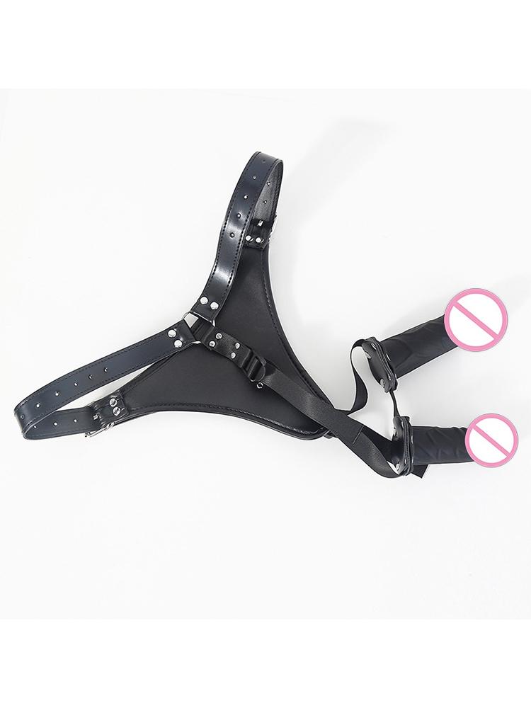 Sexspielzeug für Erwachsene für Frauen Sex Fesselriemen Spiele für Erwachsene Enge Lederhose Mit Zwei Falschen Silikon-Dildos Sm Analplug