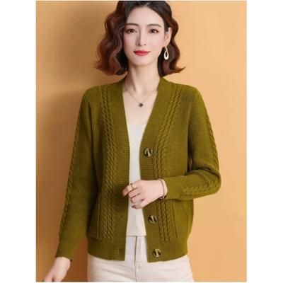 Women's Autumn Loose and Thick Knitted Cardigan, Middle-aged Mother's Simple and Elegant Sweater Jacket