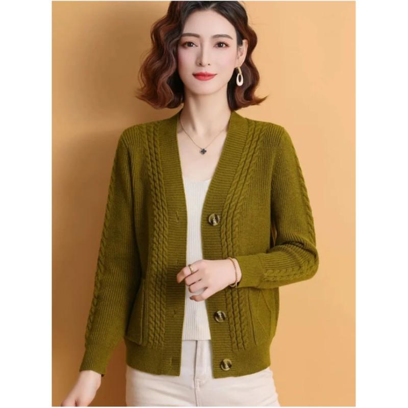 Women's Autumn Loose and Thick Knitted Cardigan, Middle-aged Mother's Simple and Elegant Sweater Jacket
