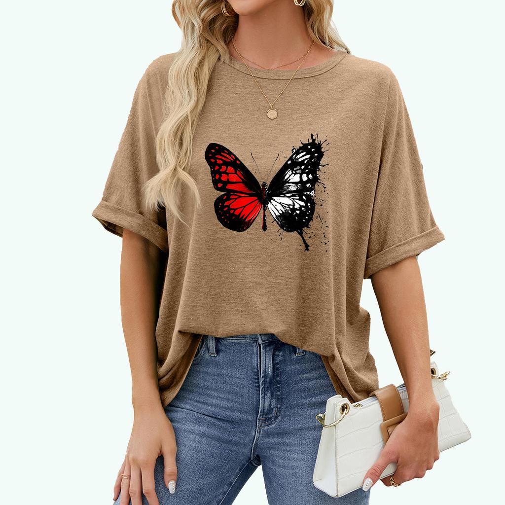 Camiseta de talla grande con estampado de moda para mujer, camiseta informal de manga corta con cuello redondo, jersey de verano, camiseta holgada