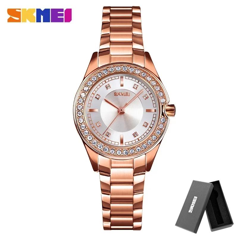 SKMEI 1534 Quartz Watch Innovative Diamond Wristwatches Lady Watches Waterproof Stainless Steel Strap Reloj Mujer Fashion Women