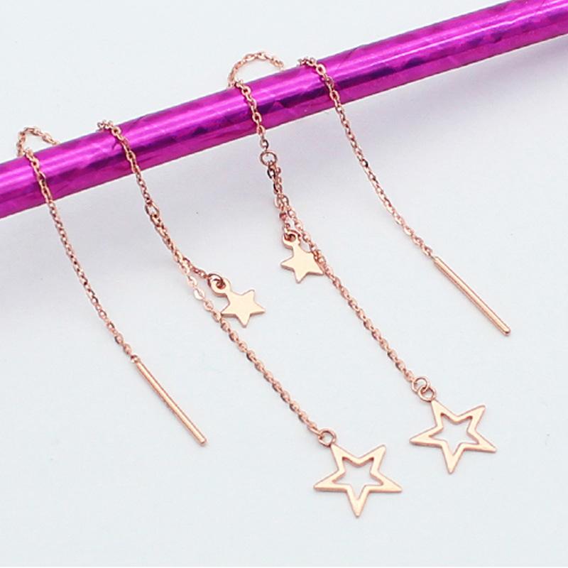 Purple Gold-Plated Rose Gold Long Shiny Pentagram Fashion Cold Wind Temperament Earphone