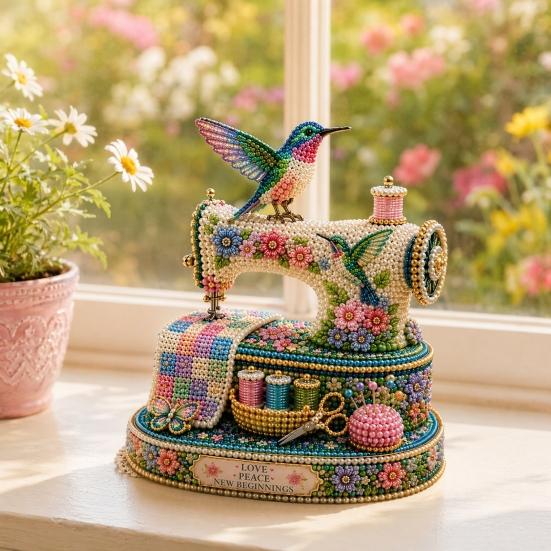 Yousheng Tiny 3D Beaded Sewing Machine DIY Kit for Kids & Adults, Exquisite Hummingbird Handmade Bead Craft Set, Stress Relief Creative DIY