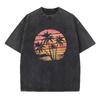 Men's Coconut Tree Print Retro Washed T-Shirt Summer Fashion Casual Short Sleeve Suitable For Fitness And Outdoor Activities