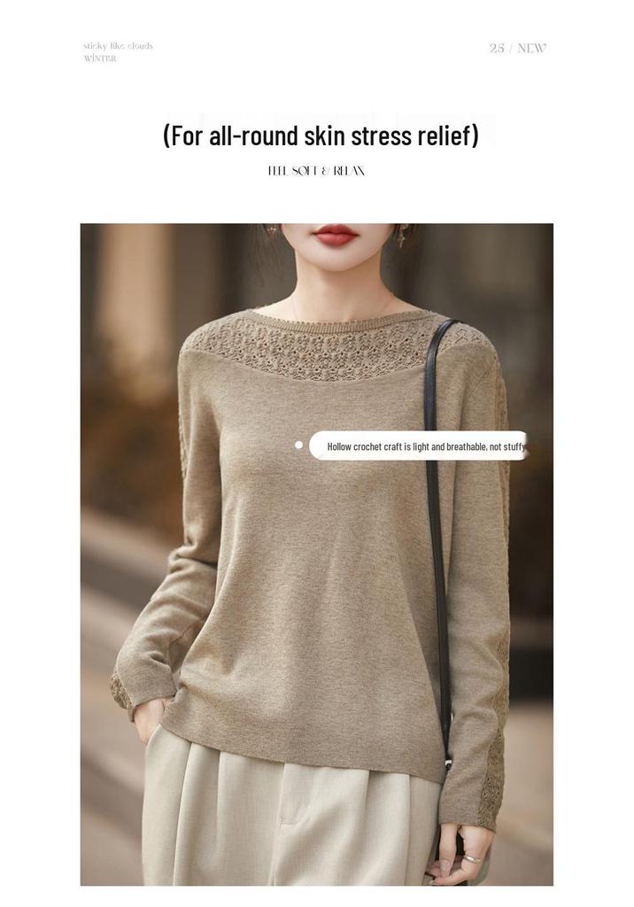 Women's Hollow Out Fine Wool Knit Sweater - Autumn/Winter Style