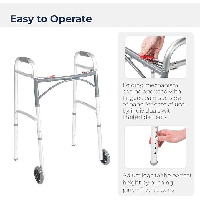 Heavy-Duty Folding Walker with Wheels for Seniors, Adults, Medical Walker, Bariatric Walker,Extra Wide Front Wheel Walker