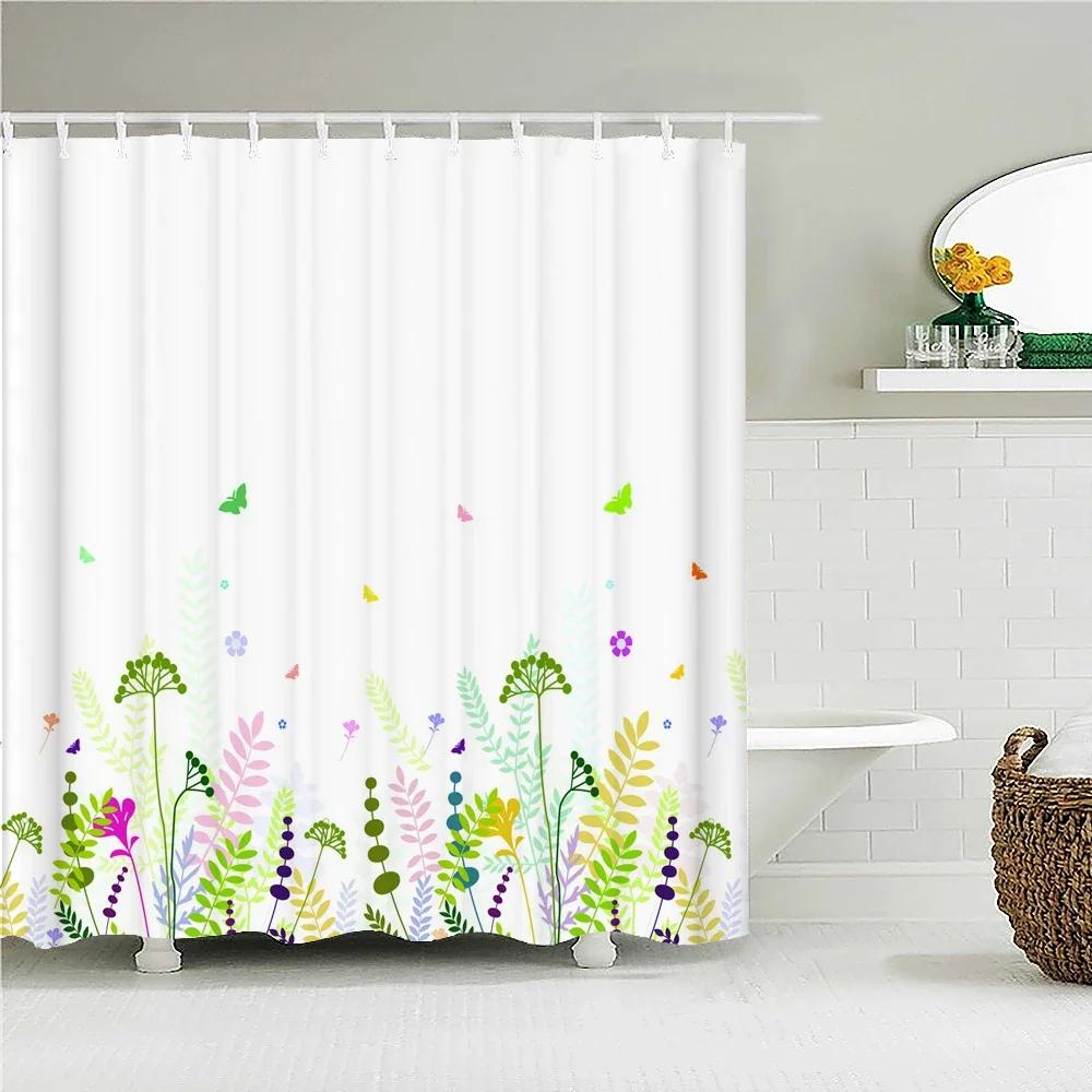Colorful Beautiful Flowers Bath Curtain Waterproof Fabric Shower Curtains Floral Rose Printing Bathroom Screen Decor With Hooks