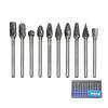 Carbide Burr Rotary Tool Bit Set, Tungsten, 3mm Shank, 6mm Blade Width, 10-Piece Set (50mm Length)