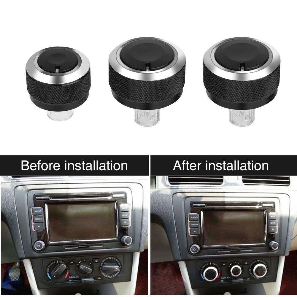 3pcs Air Conditioning Control Switch Knob Button Aluminum A/C Control Panel Switch Knob for MK5 MK5 B6 2005-2009