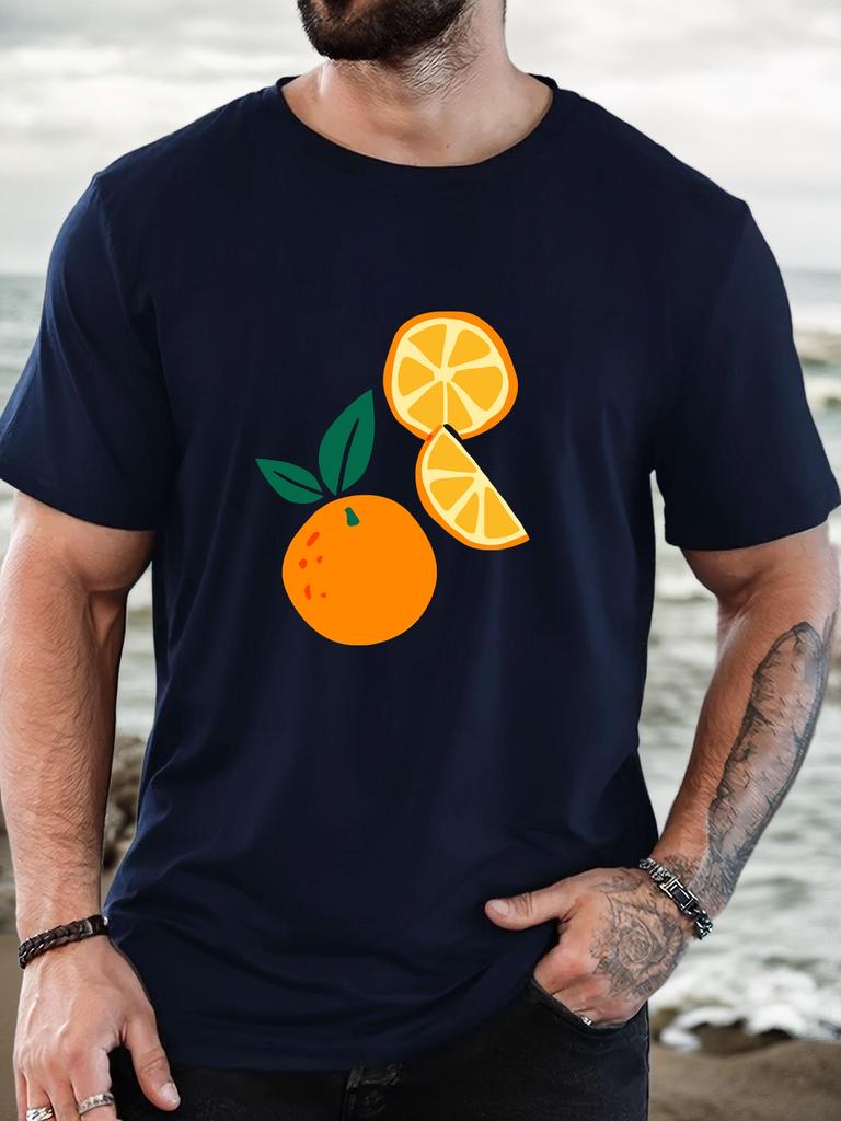 Fresh Orange Fruit Slice Graphic Print Unisexs Crew Neck Short Sleeve Casual Basic Summer Daily Soft Comfort Fit Wear Tee Shirt