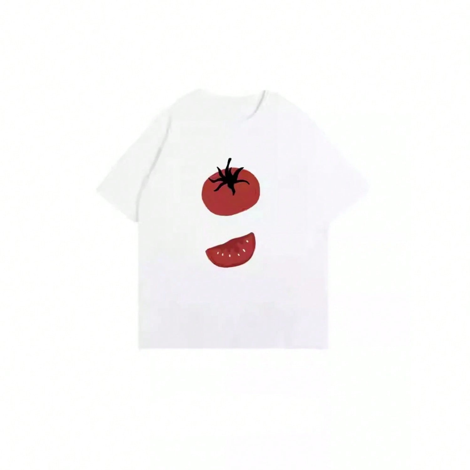 2025 Korean Styles Tomato Printed T-Shirts Creativity Summer Cotton Short Sleeve Street Oversized Casual Loose Tops S разноцветный
