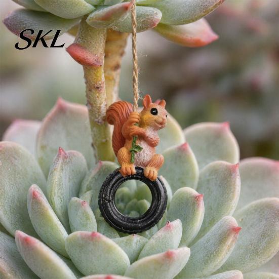 Durable Resin Patio Ornament Squirrel On Tire Outdoor Hanging Ornament, Realistic Figurine for Weather Resistant Statue Garden Tree Decoration,
