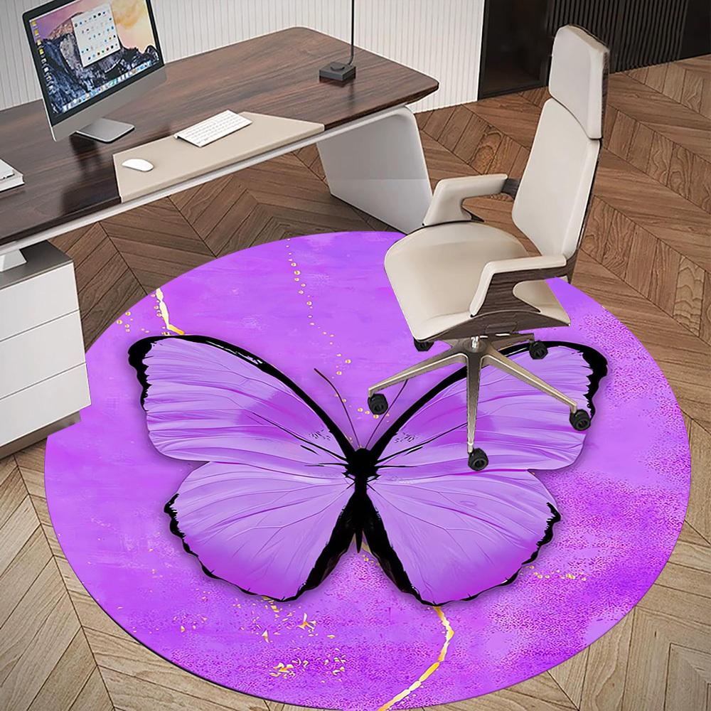 1pc Butterfly, Purple Round Chair mat Area Rug - Non-Slip, Floor Mat for Office, Bedroom, home decor Christmas Gift p0811290