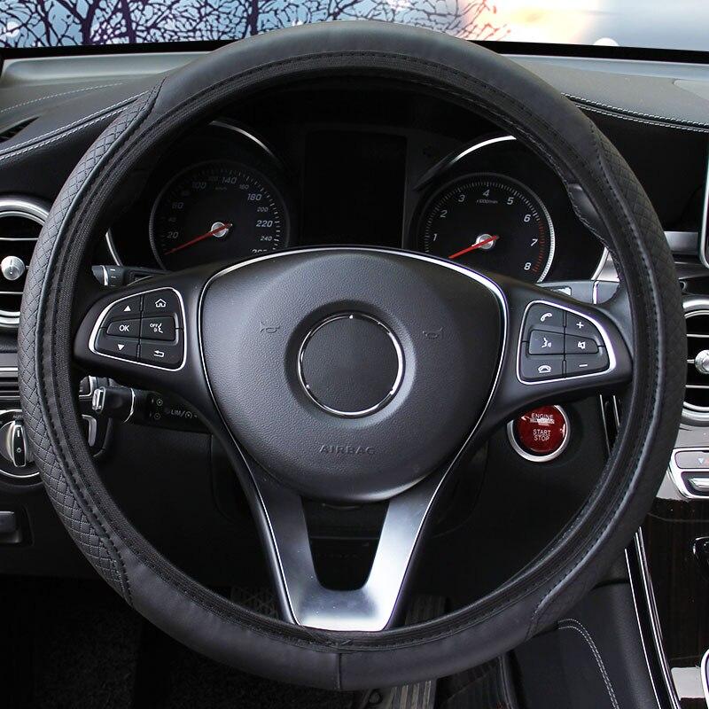 Car Steering Wheel Cover Without Inner Ring Comfortable Soft PU Leather Embossed Three-dimensional 37-38CM Car Accessories