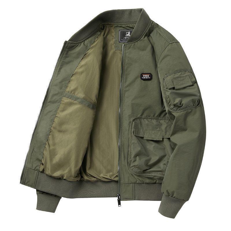 Pánská ležérní volná bavlněná bomber bunda s baseballovým límcem - Podzim/Zima 2025