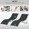 Set of 2 Folding Garden Loungers In Aluminum and Texteline. 61x165x63cm. Black