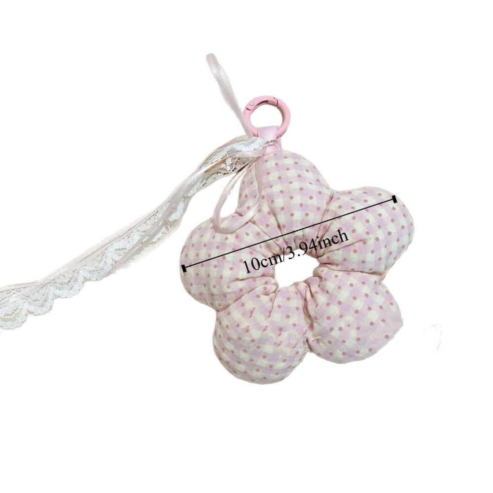 Polka Dot Stuffed Flower Keychain Korean Style Hair Rope Key Ring Lovely Cute Bag Decoration  Girls